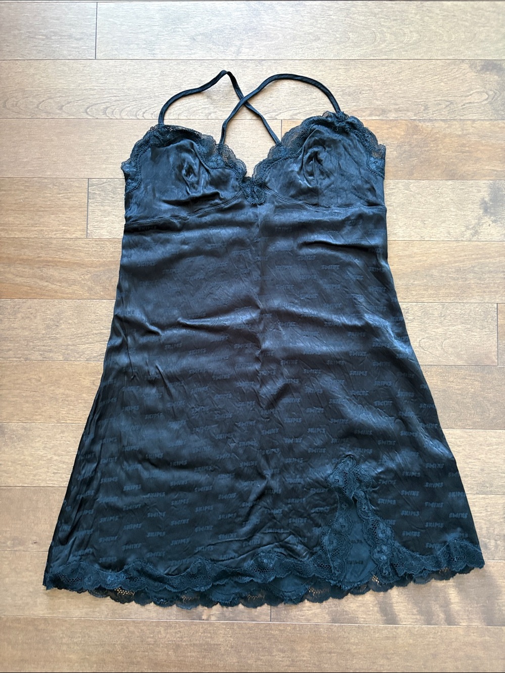 SKIMS Black Lace-Trim Slip Dress